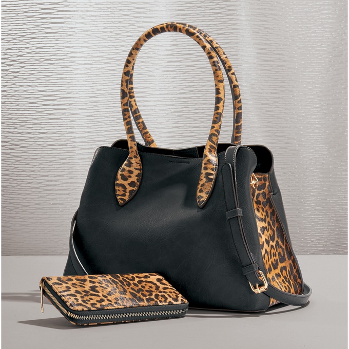 2-Piece Leopard Satchel, Black, large