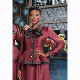Adora Satin Button-down Jacket with Peplum and Bow-like Collar, , large