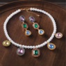 Faux Pearls with Colorful Crystal Pendants Necklace & Earring Set, , large