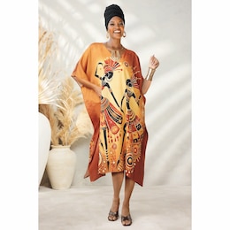 Makeba Short Afrocentric Caftan with Artistic Graphic and V-Neck, , large