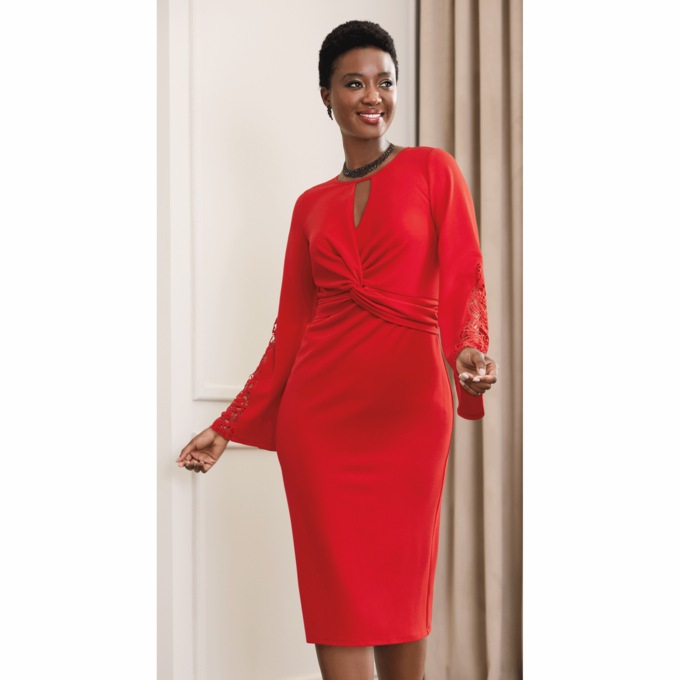 Knotted Waist Lace Sleeve Dress ASHRO