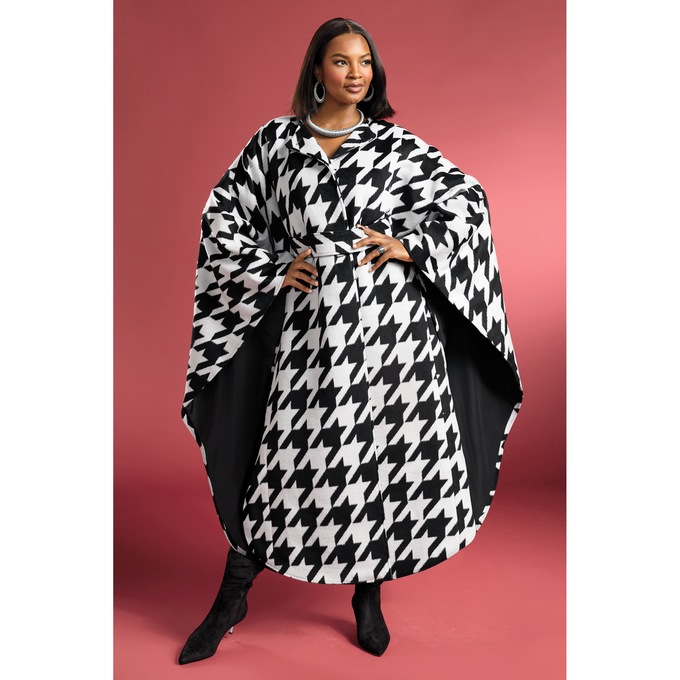 Bree Belted Fleece Cape Coat with Oversized Fit and Snap Belt, , large