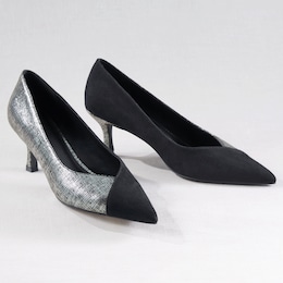 Shimmer and Faux Suede Pump, , large