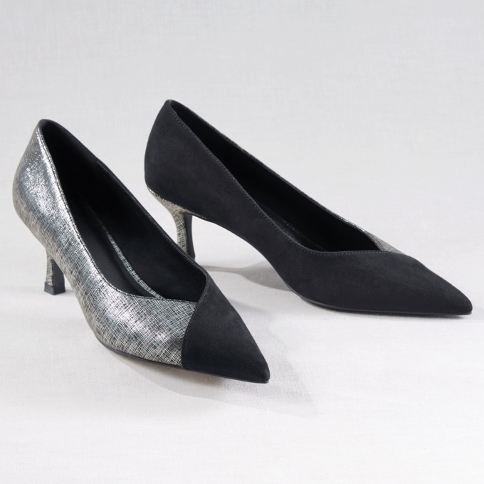 Shimmer and Faux Suede Pump, , large
