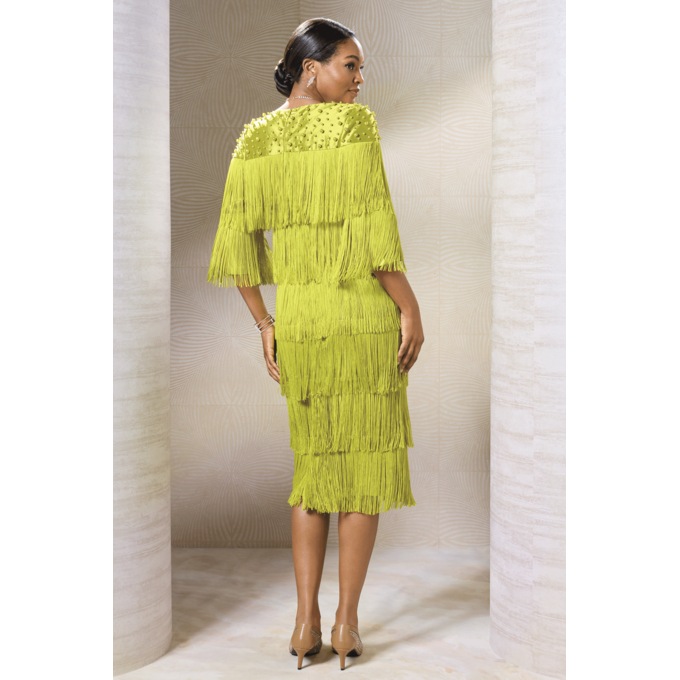 Maizie Tiered-Fringe Bead-Embellished Midi Sheath Dress, , large