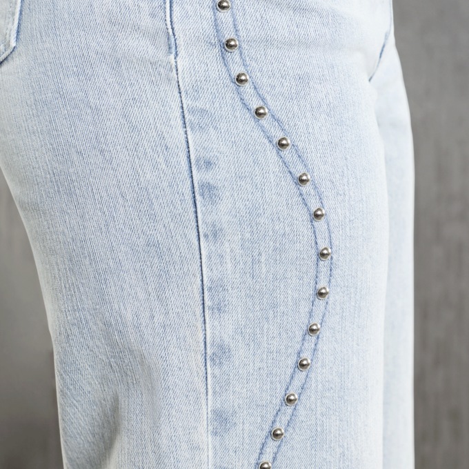 Zuri Studded and Embroidered Stretch-Denim Wide-Leg Jean, , large