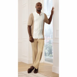 Stacy Adams Bicolor Knit-Shirt Pant Set, , large