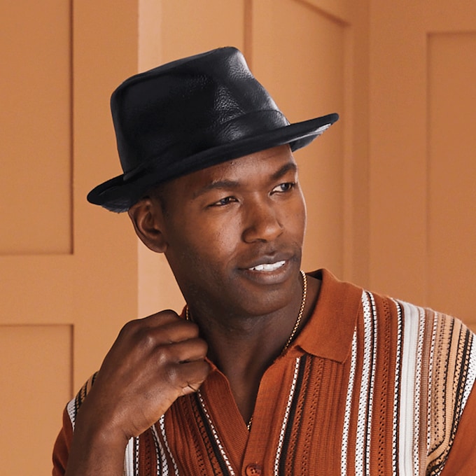 Leather Fedora, , large