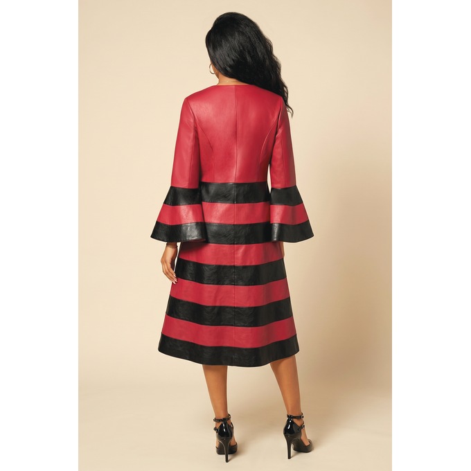 Shabrina 2-Piece Faux-Leather Jacket Dress with Bell Cuffs, , large