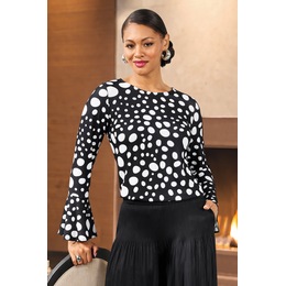 Daisy Dot Printed Stretch Top with Long Sleeves and Full-Circle Cuffs, , large
