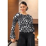 Daisy Dot Printed Stretch Top with Long Sleeves and Full-Circle Cuffs, , large