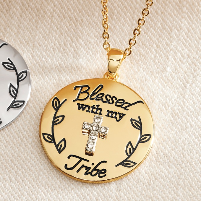 Crystal Blessed Tribe Pendant, Goldtone, large