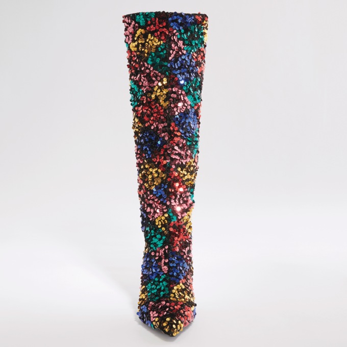 Azalea Wang Jimena Sequin Boot for Women with Checkered Pattern and 3” Heel, , large