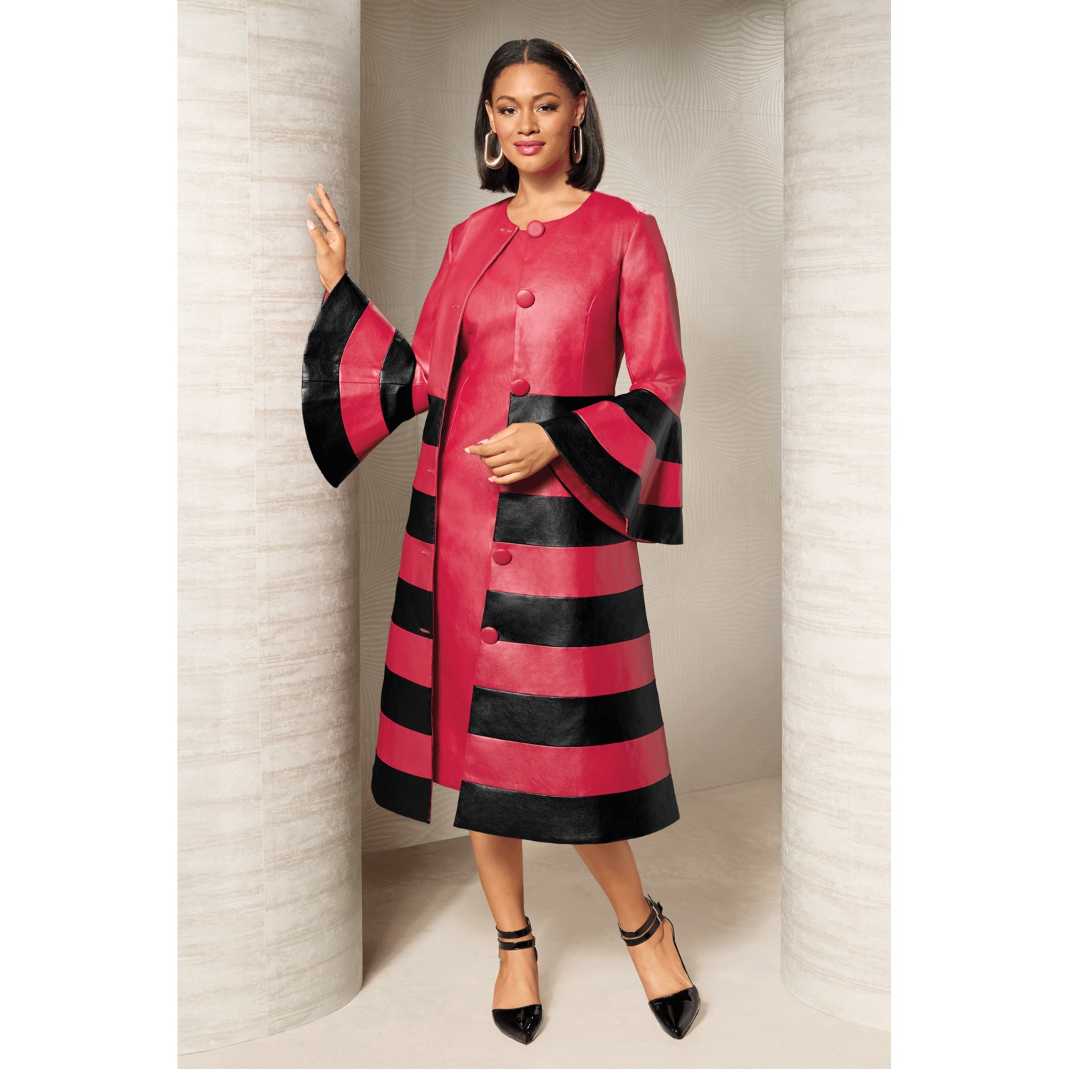 Shabrina 2-Piece Faux-Leather Jacket Dress with Bell Cuffs | ASHRO