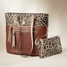 2-Piece Leopard-Trim Bucket Bag, , large