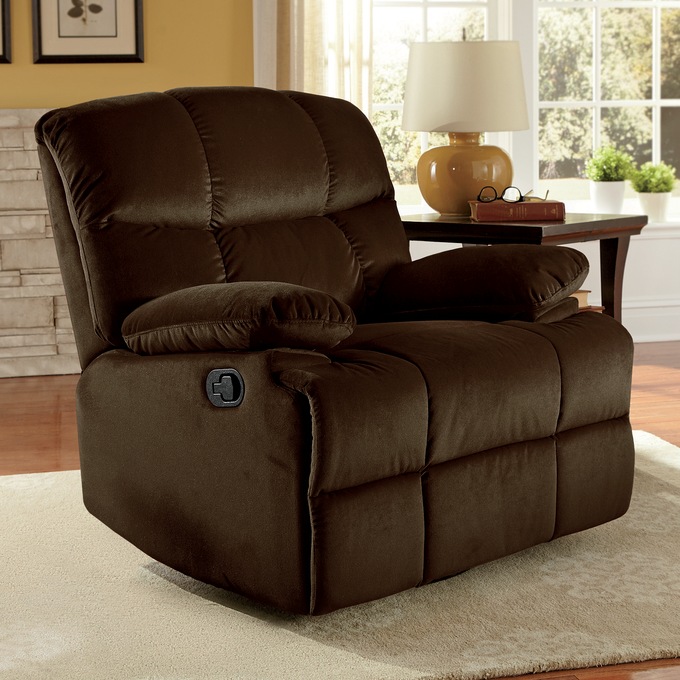 Microfiber Swivel Rocker Recliner, Brown, large