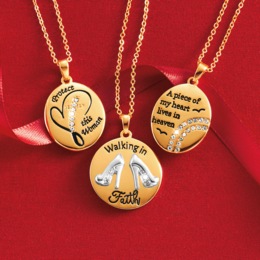 Goldtone Faith Round Pendant, , large