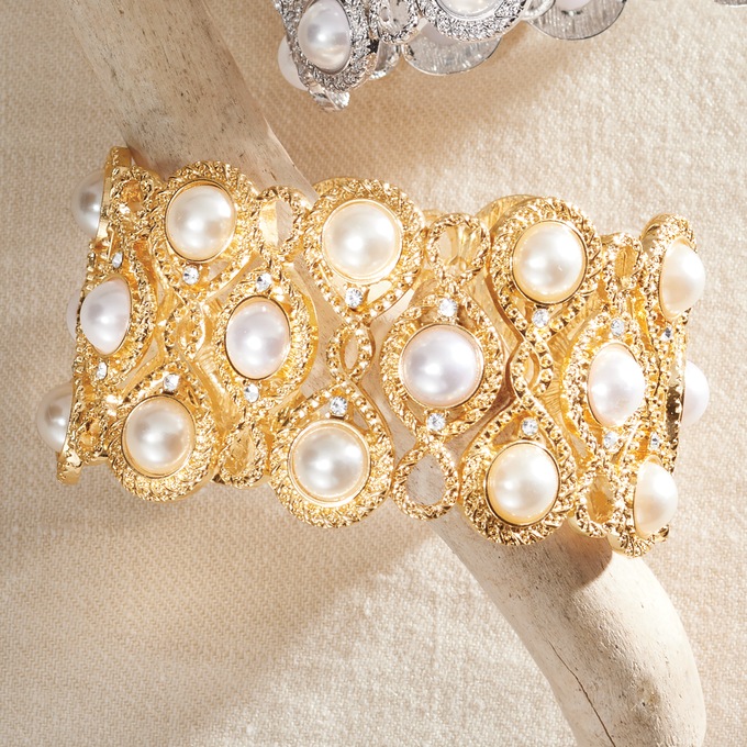 Faux-Pearl Pattern Stretch Bracelet, , large