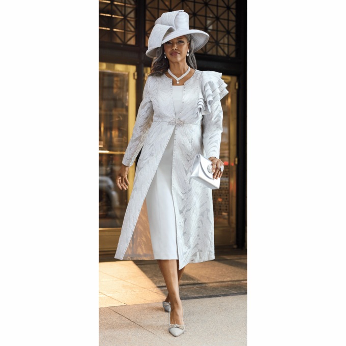 Zonya Ruffle Collar Jacket Dress, Silver, large