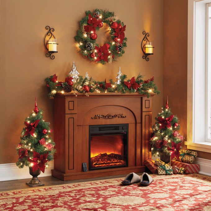 Poinsettia Christmas Wreath, Red, large