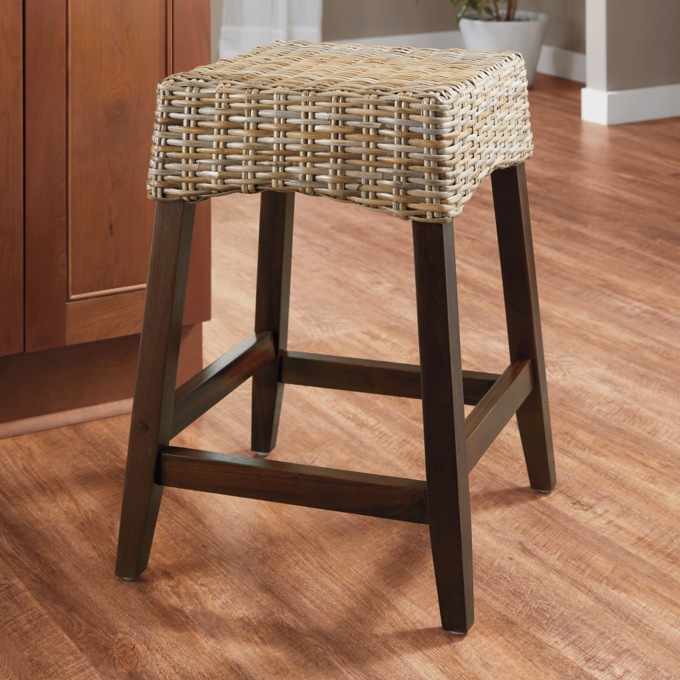 Roberta Wood & Rattan Stool, , large