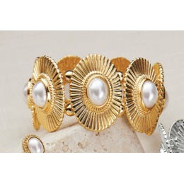 Faux-Pearl Oval Stretch Bracelet, , large
