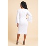 Knotted Waist Women's Lace Sleeve Dress in Stretch Crepe, White, large