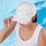 Rhinestone and Faux Pearl Satin Baseball Cap with Adjustable Back, White, large