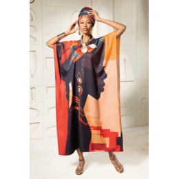 Nia Long Printed Caftan with Matching Headwrap, , large