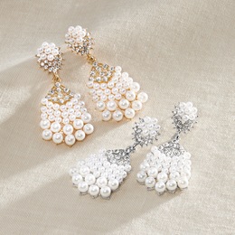 Faux-Pearl/Crystal Cluster Drop Earrings, , large