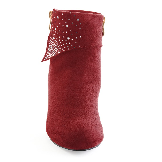 Rhinestone Cuff Women's Ankle Bootie in Faux Suede with 2.75" Heel, , large