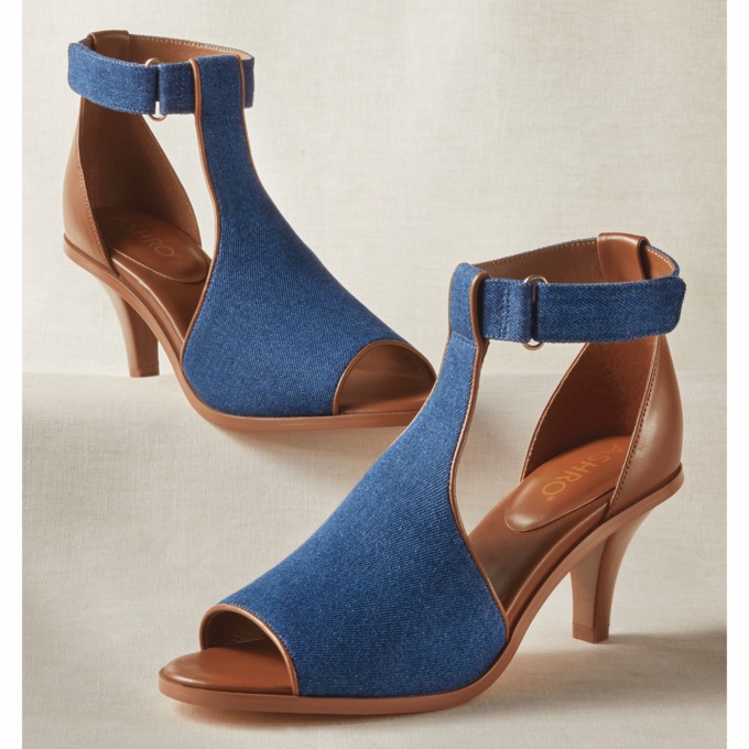 Denim Peep-Toe Sandal, , large