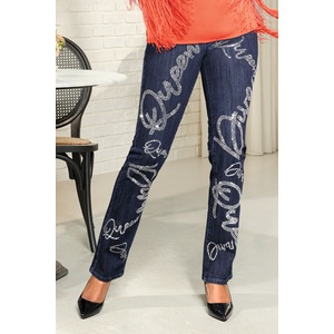 Expression Rhinestone Affirmation Slim-Leg Jeans in Stretch Denim, , large