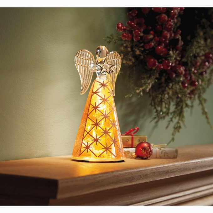 Lit Metallic Glass Angel, , large