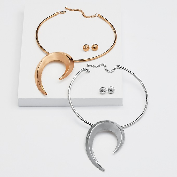 Curve-Drop Necklace & Earring Set, , large