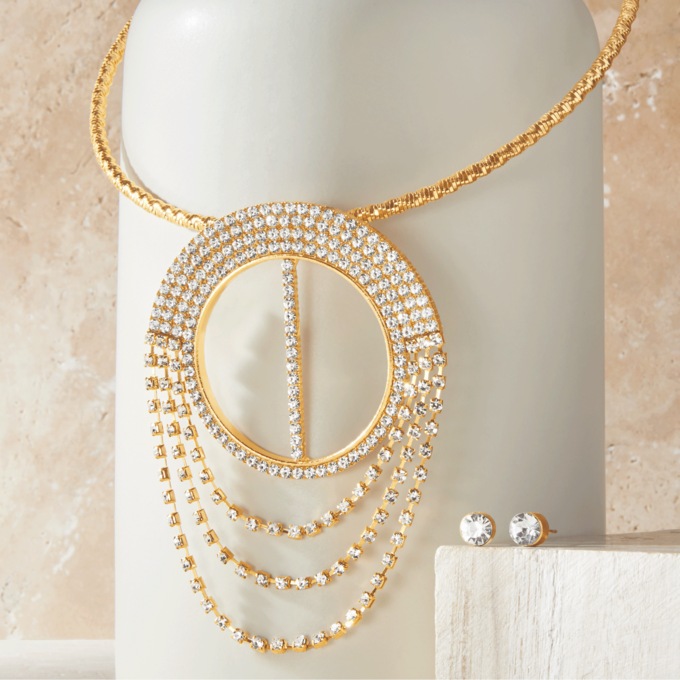 Crystal Round/Loop Necklace & Earrings Set, , large