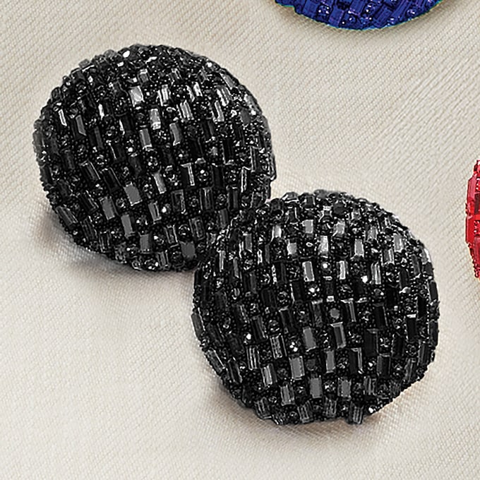 Pave Crystal Dome Earrings, Black, large