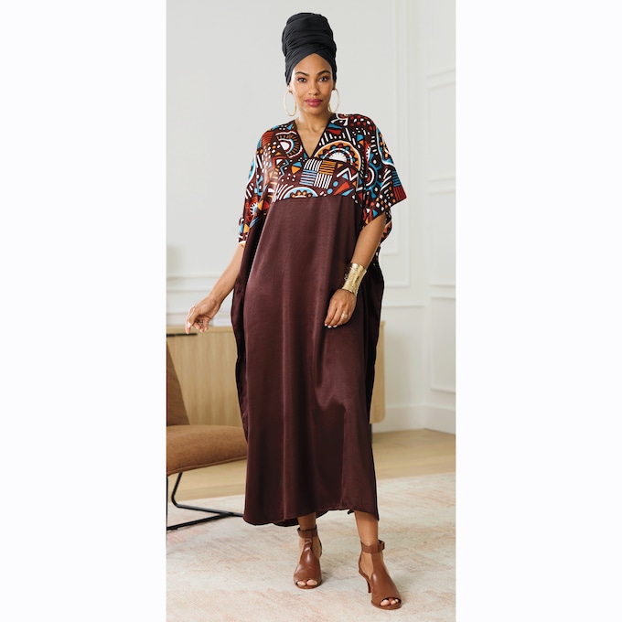 Zulu Long Unisex Caftan, Brown Multi, large