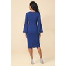 Knotted Waist Women's Lace Sleeve Dress in Stretch Crepe, Cobalt, large