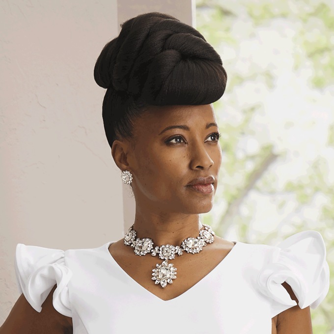 Crystal Emerald-Cut Halo Necklace & Earring Set, Clear, large