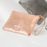 Zippered Metallic Faux Leather Wristlet, , large