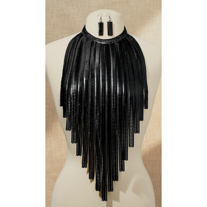 Zula Necklace & Earring Set, Black, large