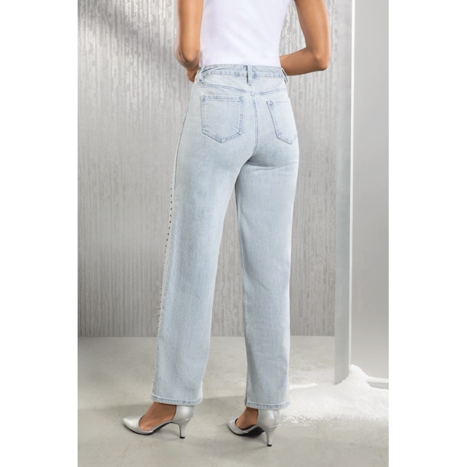 Zuri Studded and Embroidered Stretch-Denim Wide-Leg Jean, , large