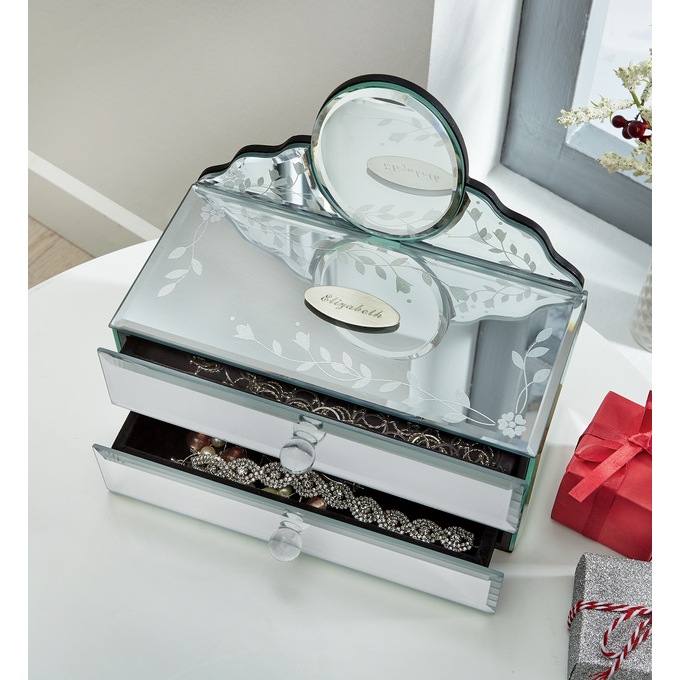 Personalized Mirrored Jewelry Box With Drawers Ashro Personalized Mirrored Jewelry Box With, Large Mirrored Jewelry Box With Drawers