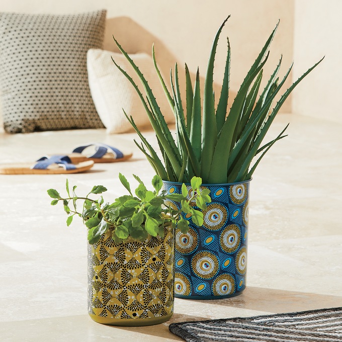 Set of 2 African-Print Planters, , large