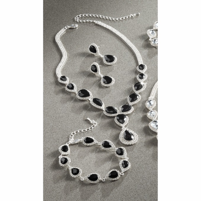 Crystal Pear-drop Jewelry Set, Black, large