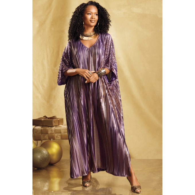 Gisele Foil-Printed Women's Caftan with Pleats, , large