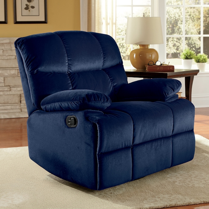Microfiber Swivel Rocker Recliner, Blue, large