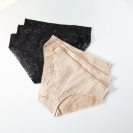 3-Pack Women&rsquo;s All-Over Lace Mid-Rise Panties with No-Ride Gripper Legs, , large