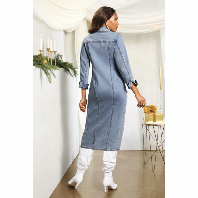 Niveda Embellished Denim Sheath Dress, , large